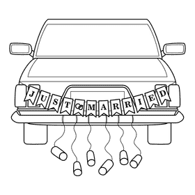 Marriage Just Married Car black and white clipart