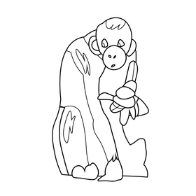 Chimpanzee eating banana black and white clipart