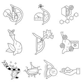 Stomach set black and white vector