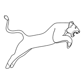 Lioness Jumping black and white clipart