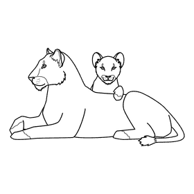 Lioness With The Cub black and white clipart