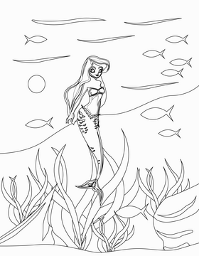 Mermaid girl black and white vector