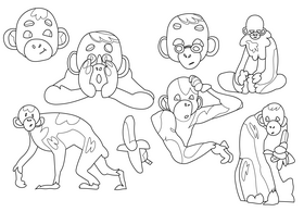 Chimpanzee cartoon set black and white vector