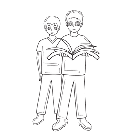 Book Club Reading Together black and white clipart