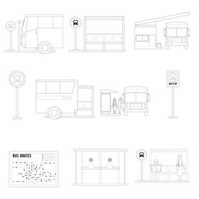 Bus stop set black and white vector