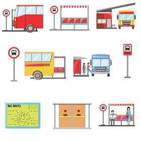 Bus stop set vector