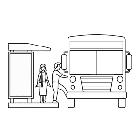 Bus Stop Queuing black and white clipart