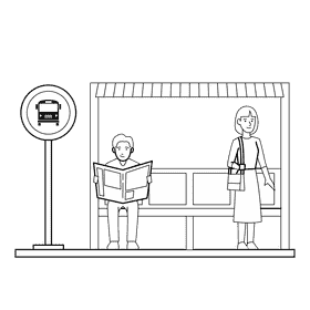 Bus Stop Waiting black and white clipart