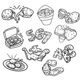 Chicken Nugget Set black and white vector