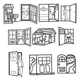 Open door black and white vector