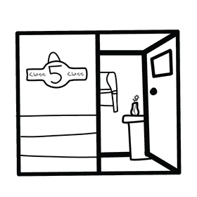 Open door classroom black and white clipart