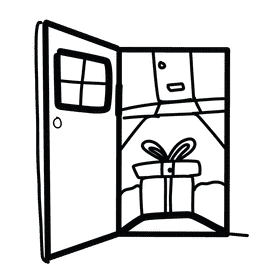 Open door gift black and white clipart