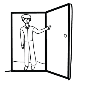 Open door guest black and white clipart