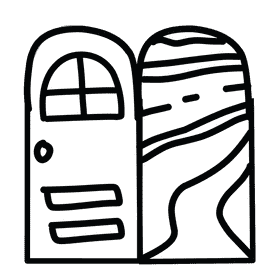 Open door round door black and white clipart