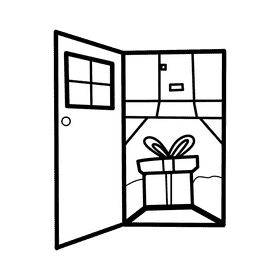 Open door Gift black and white clipart