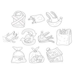 Plastic Bag  Set black and white vector