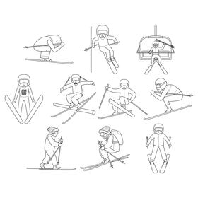 Skiing  Set black and white vector