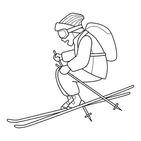 Skiing Cliff Drop black and white clipart