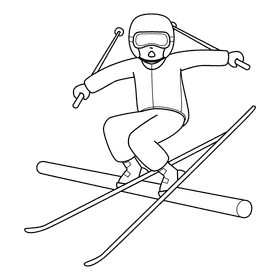 Skiing Freestyle black and white clipart