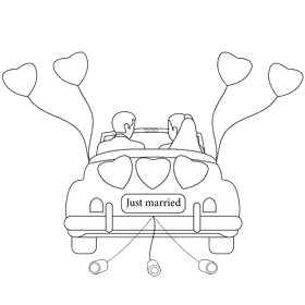Wedding car black and white clipart