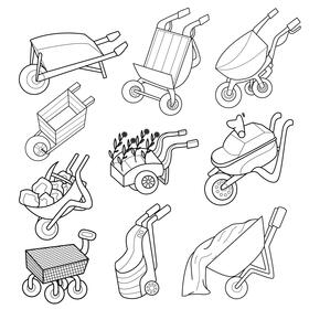 Wheelbarrow  set black and white vector