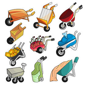 Wheelbarrow vector set vector