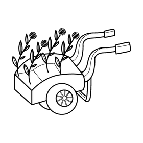 Wheelbarrow flower pick black and white clipart
