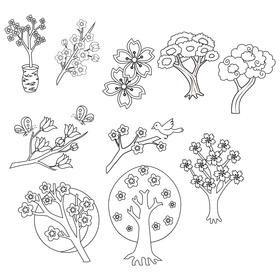Cherry blossom tree set black and white vector