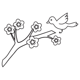 Cherry blossom Bird black and white clipart