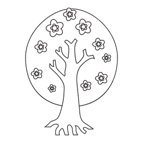 Cherry blossom Circle Tree black and white clipart