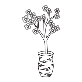 Cherry blossom in pottery black and white clipart
