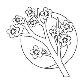 Cherry blossom Moon black and white clipart