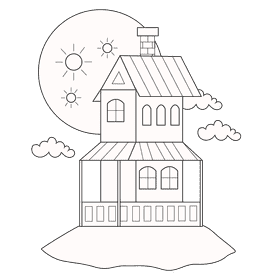 Creepy house black and white clipart
