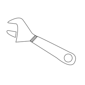 Adjustable wrench drawing black and white clipart