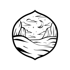 Night sky Desert black and white clipart