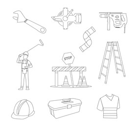 Technician icons set black and white vector