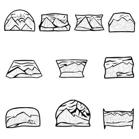 Rocky mountain set black and white vector