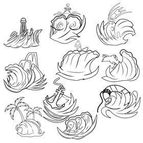 Sea Wave Set black and white vector