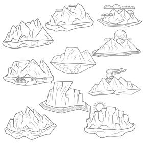 Snowy Mountain Set black and white vector