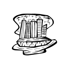 Starry Night City black and white clipart