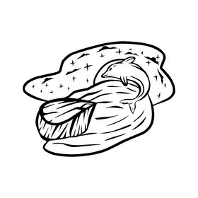 Starry Night Dolphin black and white clipart