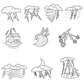 Thunder stroms set black and white vector
