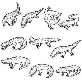 Alligator set black and white vector