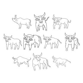 Bull  set black and white vector