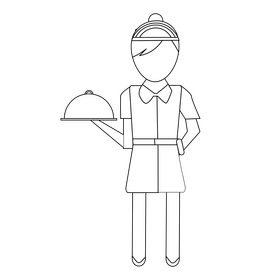 Waiter drawing black and white clipart