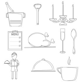 Waiter icons set black and white vector