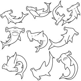 Hammerhead shark set black and white vector
