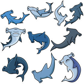 Hammerhead shark set vector