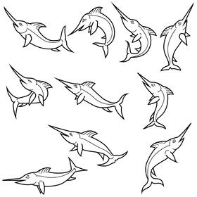Swordfish set black and white vector