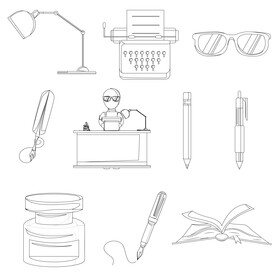 Writer set black and white vector